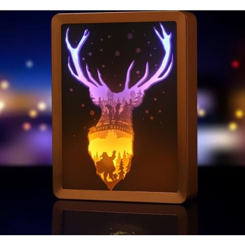 Christmas light shadow paper carved table lamps DIY creative birthday gift small lamp table light
