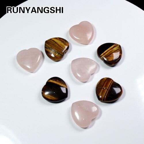 Runyangshi 1Pc 30mm Natural Heart Shaped Stone Rose Quartz yellow tiger eye Crystal Carved Palm Love Healing Gemstones