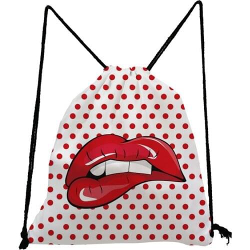 Sexy Red Lips Drawstring Backpack Sports Gym Bag For Women Men Swimming Travel Storage Bag Child Mini School Bag Dot Backpack