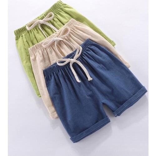 2-10 Yrs Kids Boys Trousers Shorts Candy Color Girls Children Summer Beach Loose Shorts Casual Pants Cotton&Linen Comfortable