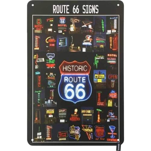 Signo Tipo de la Ruta 66 Motel Bar tienda carteles de hojalata Vintage para hombres y mujeres Arte de la pared para casa