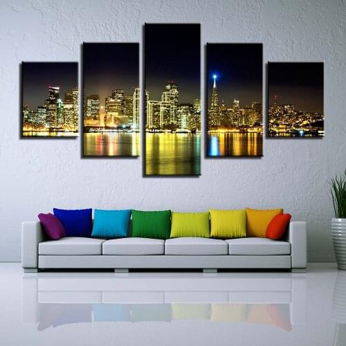 Modern Canvas Wall Art 5 Pieces City Night Scene Pictures HD Printed Painting Poster for Living Room Modern Artwork Home Decor