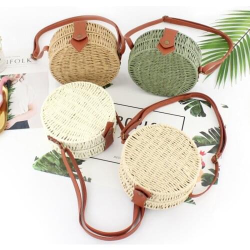 Roud Box Rattan Bags for Women Handmade Woven Straw Shoulder Bags Wicker Crossbyody Bag Summer Beach Bag Bohemia Bali Purse 2019