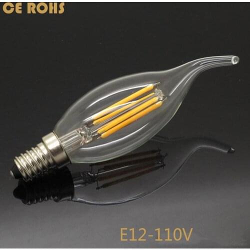 Wholesale E27/E14/E12 Dimming candle lamp 2W 4W 6W C35 LED filament bulb AC 85-265V LED filament candle bulb