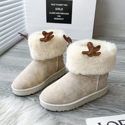 Tube Turn Snow Boots Flat Warm Boots Korean Edition in 2021New Fashion Round Head in Pure Color Winter Boots Plush
