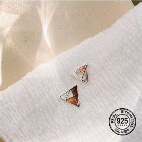 Triangle 925 Sterling Silver Earrings For Women Caramel Cute Geometric Simple Korea Fashion Hot Sale Student Lady Jewelry INEFFA