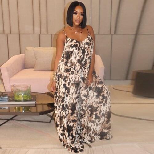 Aesthetic Print Casual Wide Leg Jumpsuit for Women Spaghetti Strap Sleeveless Loose Romper Fashionable Backless Club Bodysuits