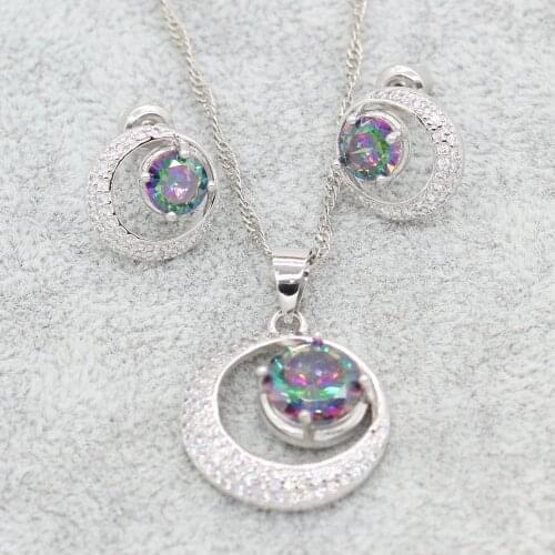 2021 Newest Multicolor Zircon 925 Silver Jewelry Sets For Women Wedding Earrings Necklace Pendant Free Gift Box
