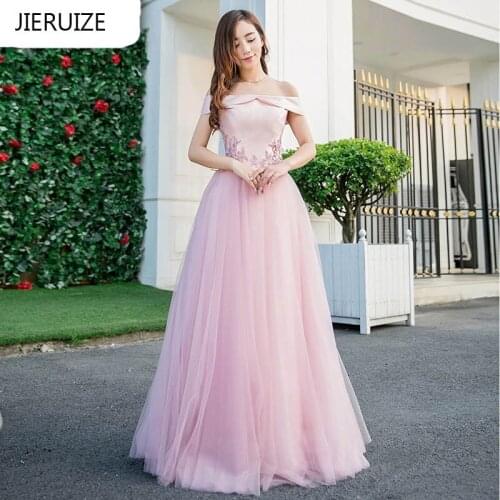 JIERUIZE robe de soiree Pink Prom Dresses Long 2017 A-line Off the Shoulder Cheap Evening Dresses Formal Dresses abendkleider