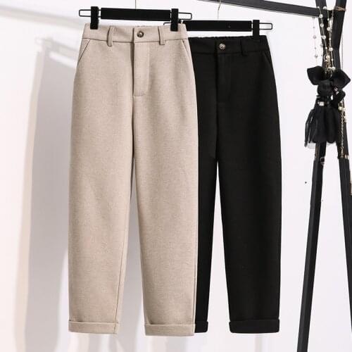 Winter Casual Women Pencil Pants Wool Pants Female Autumn High Waist Loose Cropped trousers Vintage office Harem pants Oversize