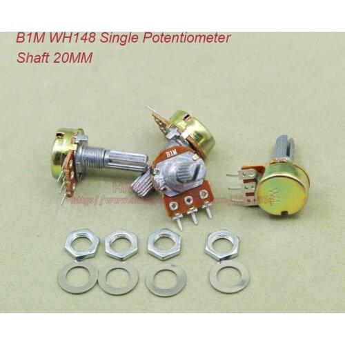 10pcs/lot) B1M 1M OHM 1MOhm WH148 Linear Single Rotary Potentiometer Pots Shaft 20MM With Nuts and Shim B1M-20MM