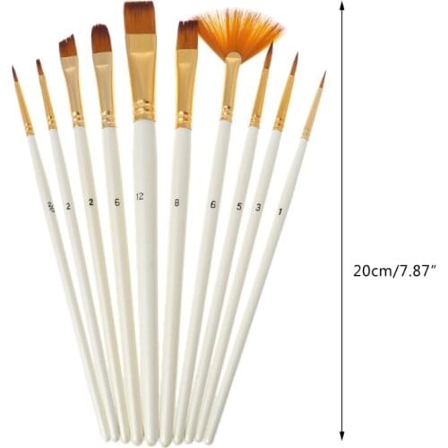 10pcs Nylon Hair Wooden Handle Watercolor Paint Brush Pen Set DIY Oil Acrylic Painting Art Paint Brushes