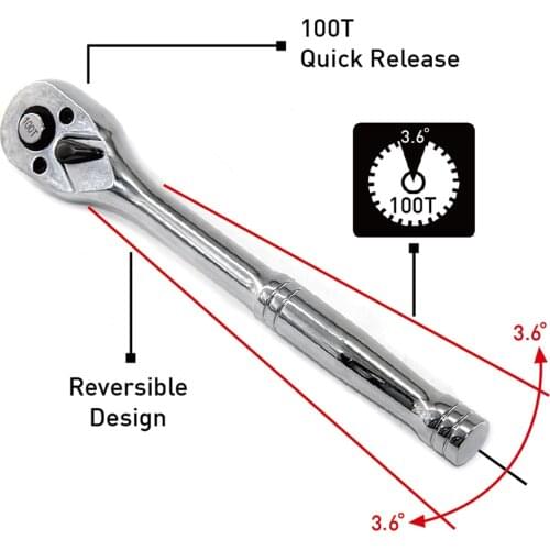 100 Teeth Quick Release Ratchet Handle Narrow Place Using Teeth More Than Normal Ratchet 1/4“ 3/8” or 1/2“ Drive