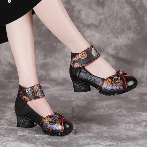 2021 Spring Autumn New Retro Genuine Leather Platform Shoes Womens Pumps High Heel Soft Bottom Shoes Women Designers