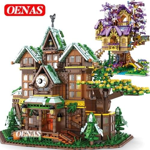 2242PCS MOC City Purple Fairy Tree Time House Modular Model Building Blocks Bricks Educational Kids Toys For Boys Birthday Gift