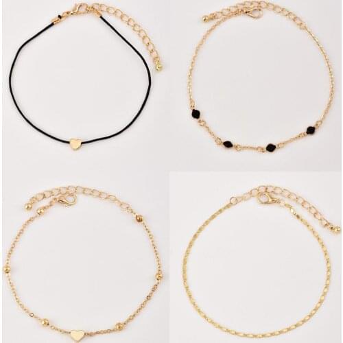 4pcs/set Love Shape Multilayer Pendant Anklet Boho Gold Color Rhinestone Heart Barefoot Anklets For Women Layered Jewelry B O2R9