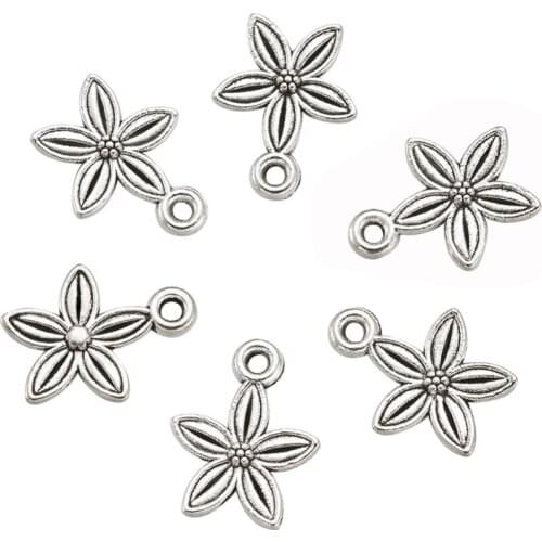 50pcs/lot 13.5x10.5x3mm Tibetan Style Flower Pendants Charms Jewelry Accessories for DIY Bracelet Necklace Making