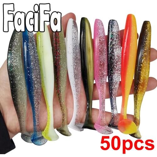 50 pcs Soft Lure Shad Wobbler Silicone Bait 5.5cm 7cm 9cm 12cm Sea Worm Swimbait Streamer Silicone Lure spinnerbait accessories