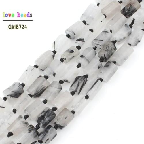 6x10mm Natural Faceted Black Rutilated Quartzs Gems Stone Cylinder Loose Beads for Jewelry Making DIY Bracelets 7.5inch