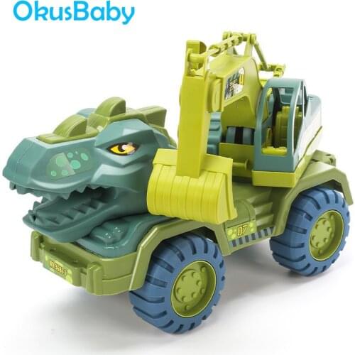 Large Inertial Dinosaur Head Truck Excavator Engineer Vehicle Toy Tyrannosaurus Triceratops Transporter Toy Car Boys Gift