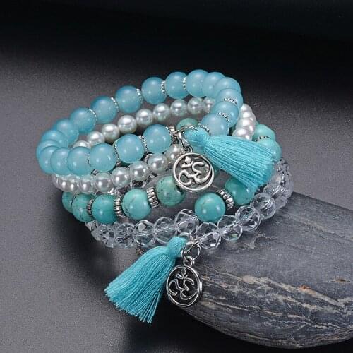 Natural Stone Turquoise Multi-circle Winding Women Men Charms Bracelet For Girls Wedding Birthday Dainty Gift Daily Jewelry