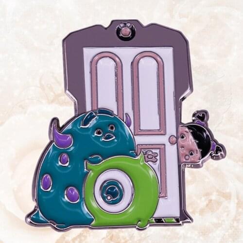 Chibi Sulley Kitty Mike Wazowski Boo Scare Door enamel pin brooch Anime Movie jewelry badge
