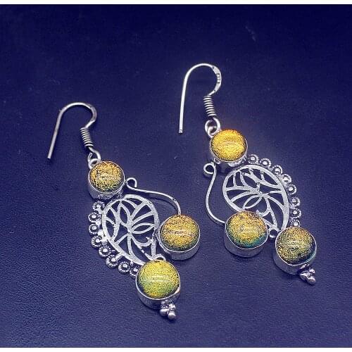 Hermosa Jewelry New Design Mystical Dichroic Glass Silver Color For Women Ladies Hook Drop Dangle Earrings 2 1/8 Inch FQ130