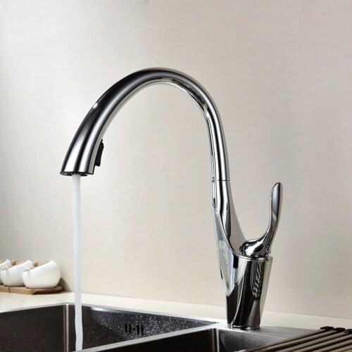 Copper pull-out kitchen faucet hot and cold dish basin sink faucet shower double outlet rotatable faucet