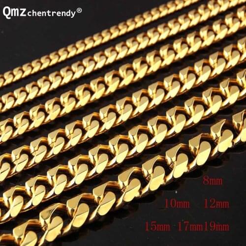 Many Size Hip hop Stainless Steel Cuban Link Chain Mens Necklace Wholesale yellow Gold Cuban Link Men Punk Top Jewelry