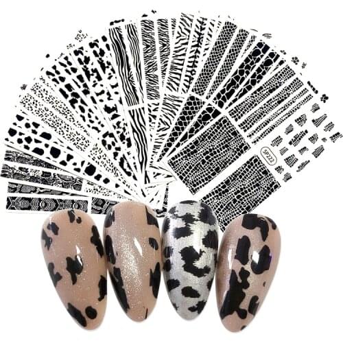 Black 3D Leopard Nail Stickers Neon Green Nail Design Snake Prints Sliders Animal Skins Foils Zebra Pattern Manicures Decoration