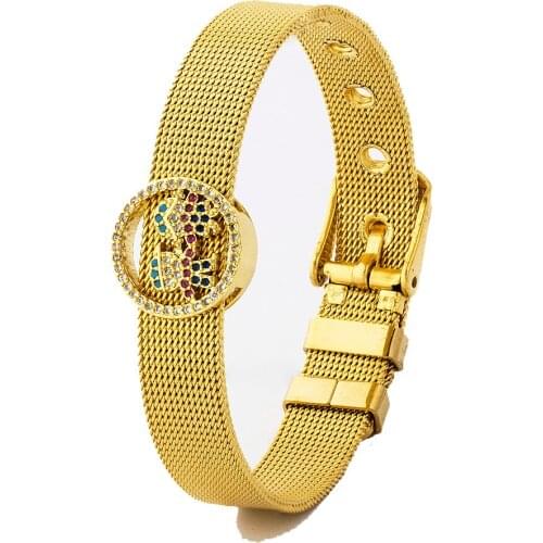 Latest Design Fashion Bangle Shiny Rhinestone Boy And Girl Stainless Steel Cubic Zircon Watch Belt Bracelet For Couple Gifts