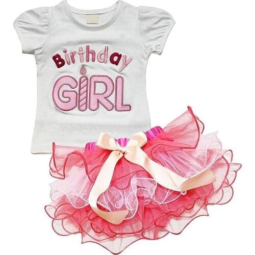Oklady Girl Clothes Birthday Girl T-Shirt + Tutu Skirt Little Girls Clothing Set 2 Pcs Outfits