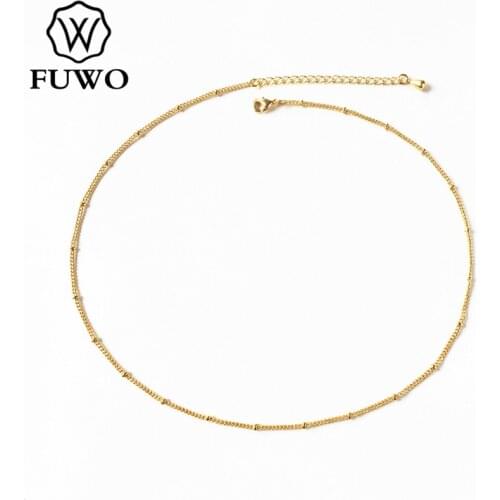 FUWO Wholesale Brass Small Beads Necklaces High Quality Anti-Tarnish 24k Gold Dipped Chain For Jewelry Making 1.5*2.5mm NC011