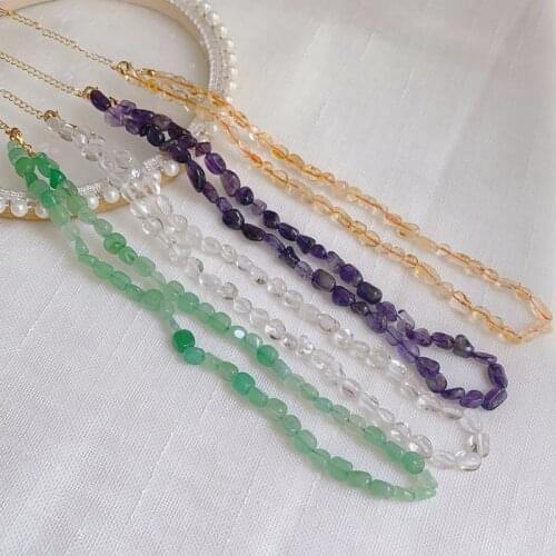 Natural Crystal Necklace Irregular Gravel Small Stone Quartz Amethysts Citrines Green Aventurine Crystal Necklace Women Jewelry