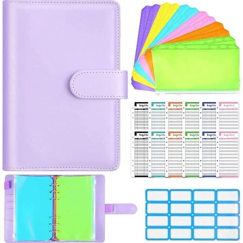 A6 Budget Binder Cash Envelopes Planner Organizer with 12 Binder Pockets,Budget Sheets,Sticker Labels,for Money Saving Budgeting