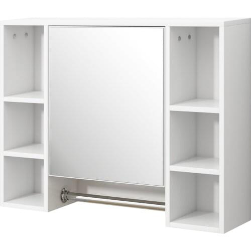 White Bathroom Mirror Wall Cupboard Bathroom Cabinet with 8 Shelves with Door 80 x 20 x 60 cm Home Furniture Bathroom Storage