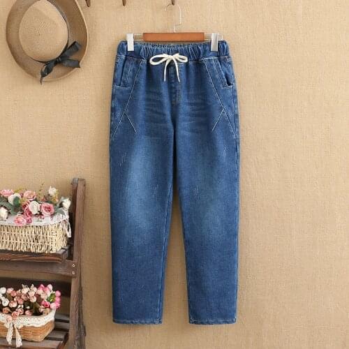 Plus Size Fleece Jeans For Women Elastic Waist Plus Velvet Plus Thickening Large Size Trousers Leggings For Fatwomen In Winter