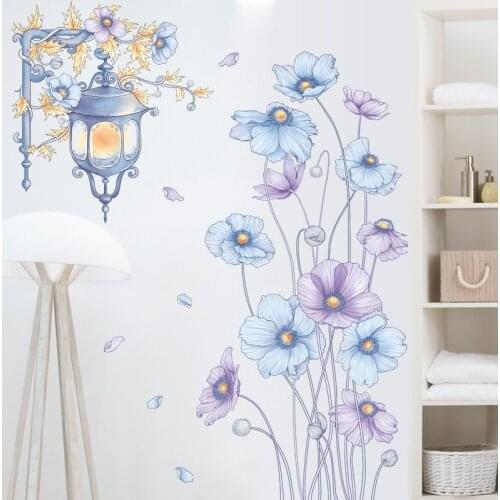 Light purple Flowers Wall Stickers for Living room Bedroom Home Decor Street Lamp Vinyl PVC Wall Decals DIY Wallpapers Sticker