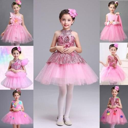 New sequin dance dress flower suit boys girls pink princess Dresses shaggy gauze ballet tutu latin for kids performance costume
