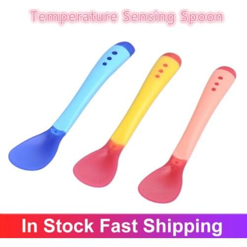 3Colors Infant Feeding Spoon Heat Sensing Thermal Baby Weaning Silicone Head Tableware Baby Feeding Spoons Cosas De Bebe