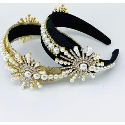 Handmade 2021 New Cubic Zirconia Bridal Pearl Flower Headband Crystal Hair Band Tiara Hair Jewelry Bridal Accessories