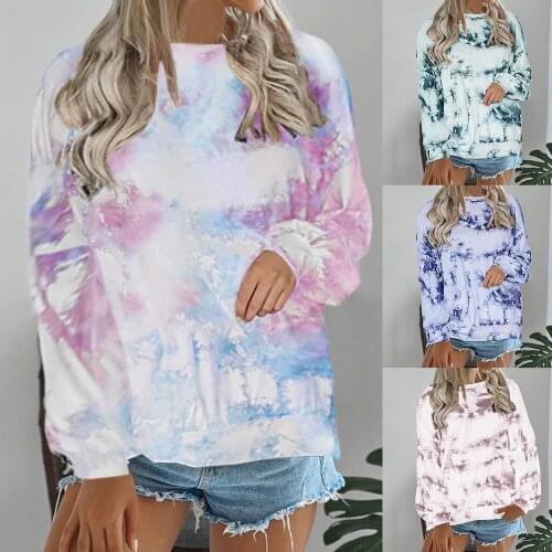 Spring Multicolor Casual Loose Female Tops Tie Dye Womens Pullovers Sweatshirt Printed Long Sleeve Round Collar Sweat Shirts