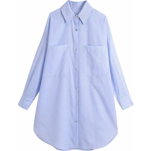 Za Women Autumn Oversize Strip Print Shirts Long Sleeve Turn-down Collar Button Loose Temperament Elegant Blouse Shirts Chic Shi