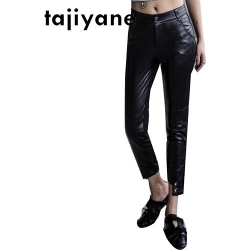 Tajiyane Pants for Women Genuine Leather Trousers Womens Real Sheepskin Pencil Pants High Waist Trousers Spodnie Damskie TN1300