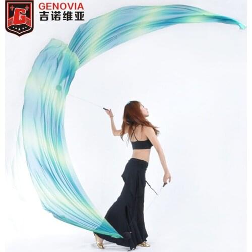 Women Belly Dance Costume Gradient Silk Veil Poi 1 Set =2 Veils + 2 Poi Chains Oriental Dance Bellydance Veils Poi 1-20 Colors
