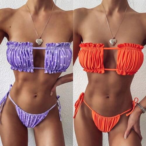 Sexy Hollow Out Bikini Women 2020 Swimwear Bandeau Push Up Bikini Set Off The Shoulder Swimsuit Female Bathing Suits Beach Wear