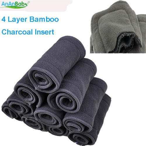 10pcs Baby Diaper Insert 4 Layers New Super Absorbent Bamboo Charcoal Cloth Diaper Inserts Diaper Liners Changing Pads