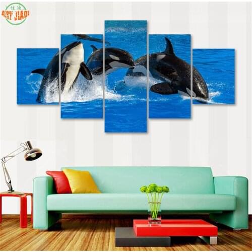 4 piece or 5 Piece Canvas Art THREE BOTTLENOSE DOLPHINS LEAPING HD Paintings Decorations For Home Wall Art Prints Canvas B245