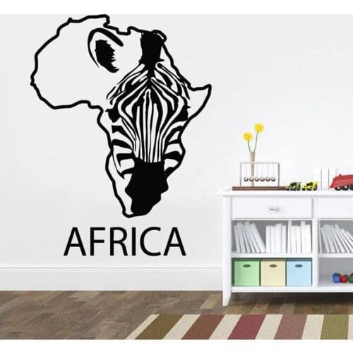 Africa Map Wall Decal African Wild Animals Zebra Home Interior Designs Art Office Home Decor Vinyl Wall Stickers Removable S338