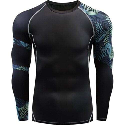 Men Print Quick Drying Tights Shirt Long Sleeve Sports Running Training Fitness T-shirt Plus Size